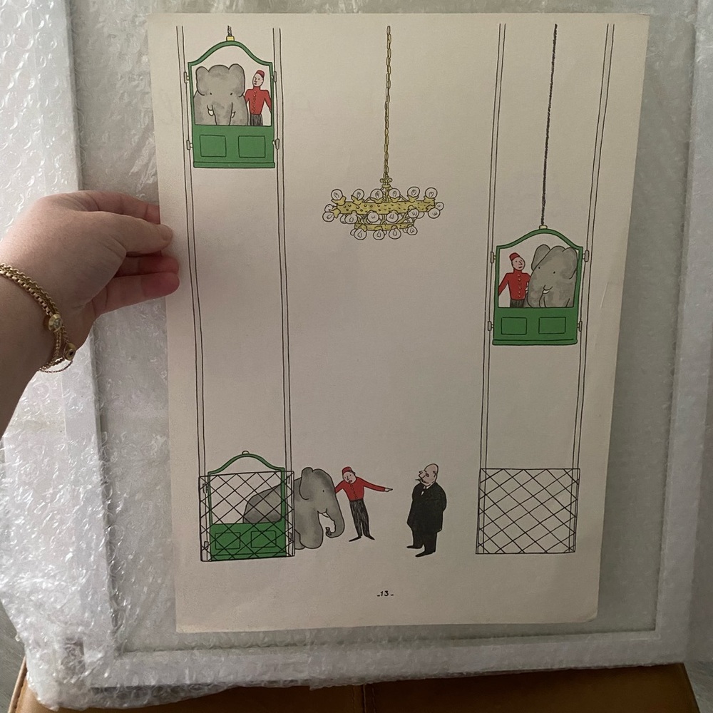 SOLD Vintage Babar French Book Print Children's Room Nursery 10 x 14"